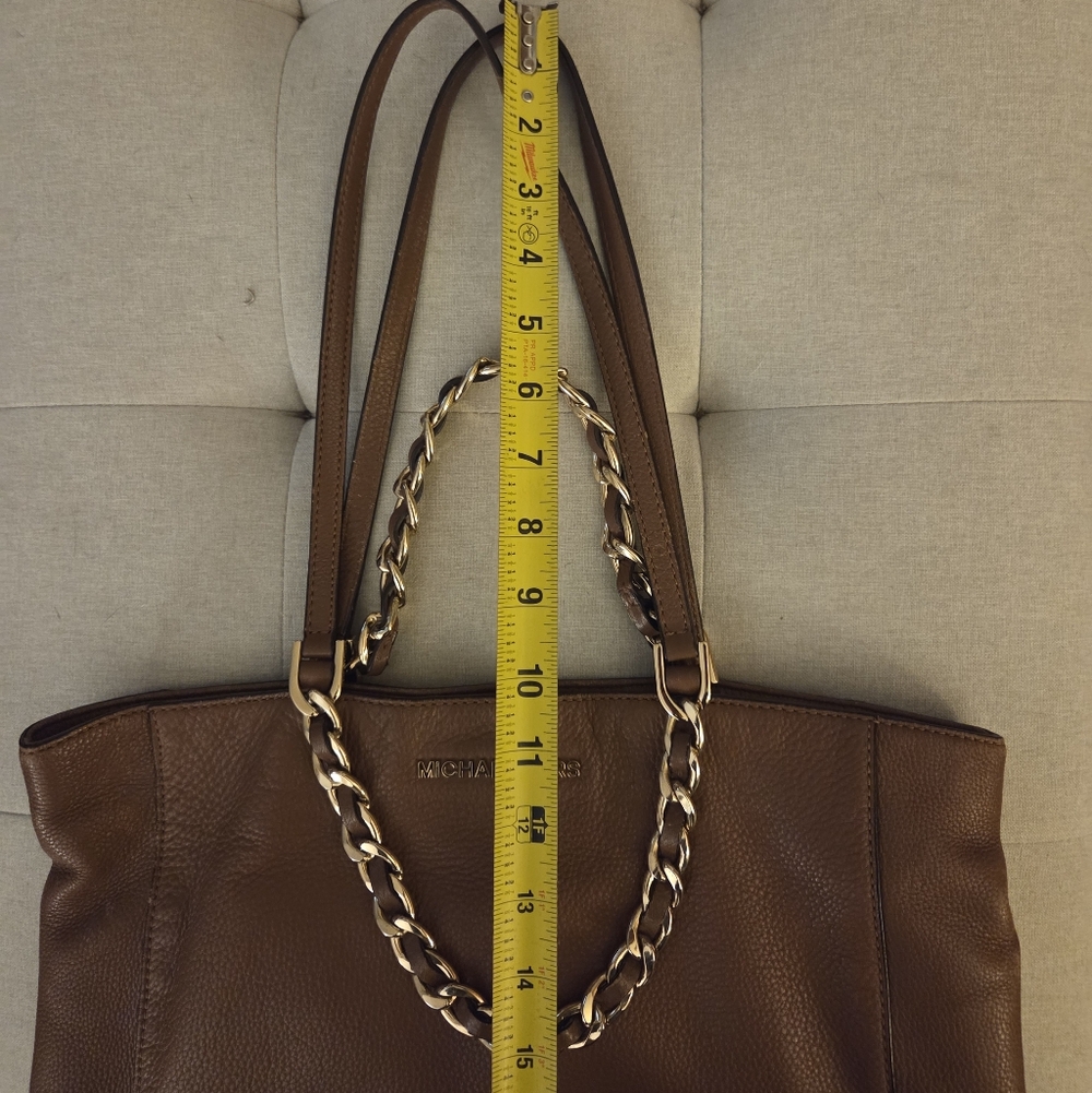 Michael Kors Tan Work Tote Pebbled Leather Gold Medium Harper Everyday Work Bag - Picture 11 of 16